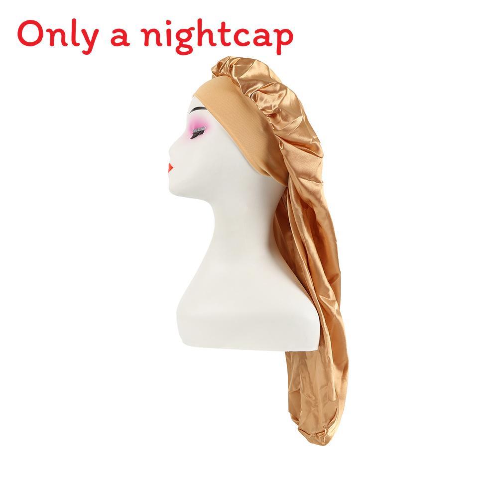 Long Large Satin Nightcap With Solid Color And Loose Tight Strap Sleeping Use