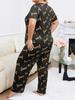 European & American Style Women's Plus Size Heart Print Pajama Set - Short Sleeve, Crew Neck, Long Pants