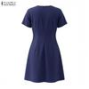 ZANZEA Women Casual Round Neck Solid Color Short Sleeve Dress