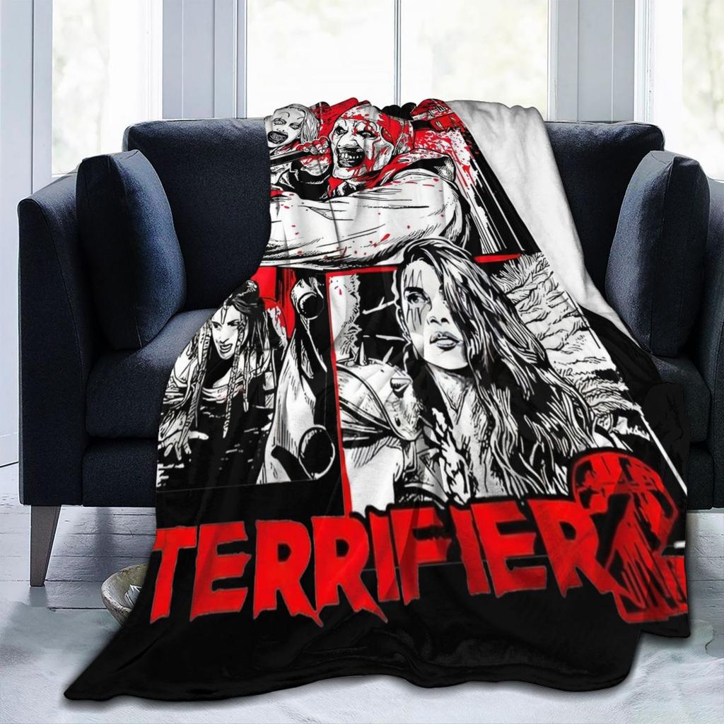 Retro Terrifier 2 Halloween Clown Art Blanket Fleece Print Portable Soft Throw Blanket for Sofa Office Bedspreads