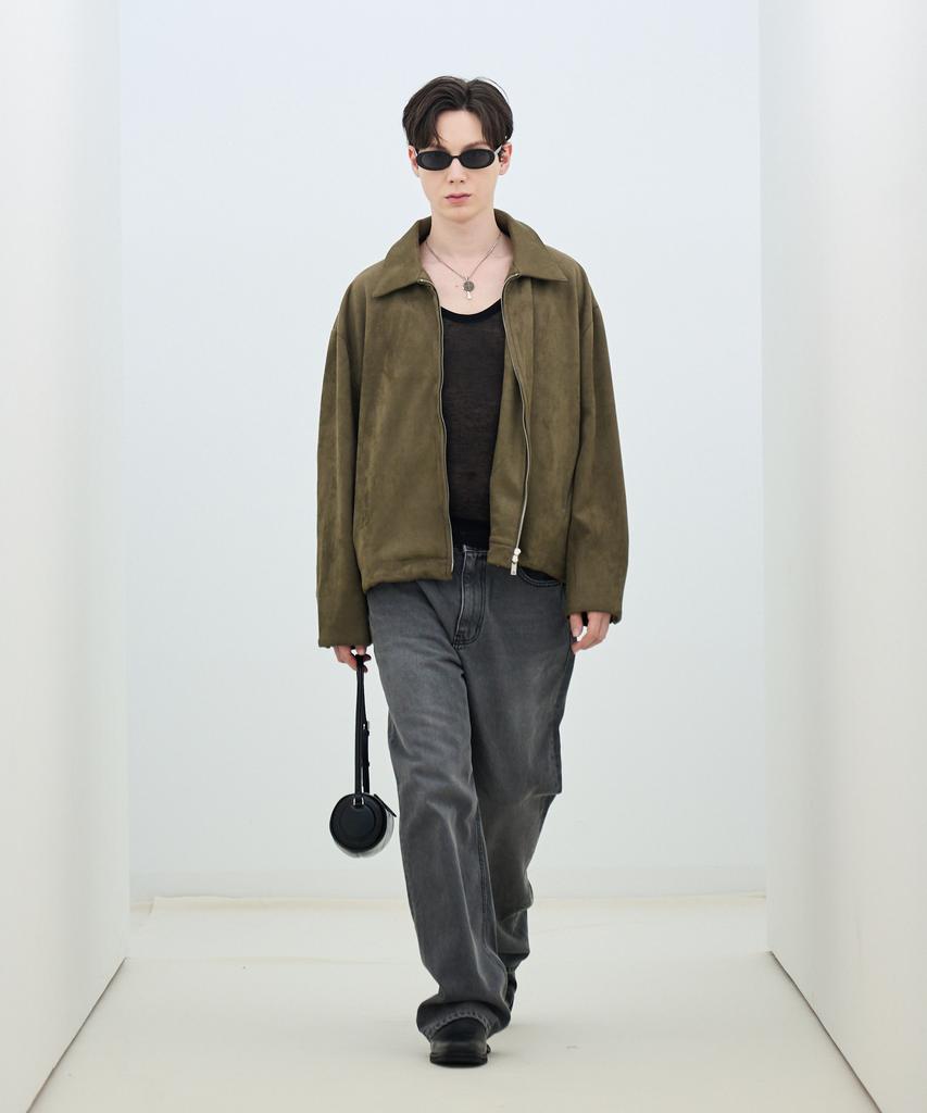 Ironyporno Whiteline 86-Iro161 Hidden Pocket Collar Suede Jacket Khaki