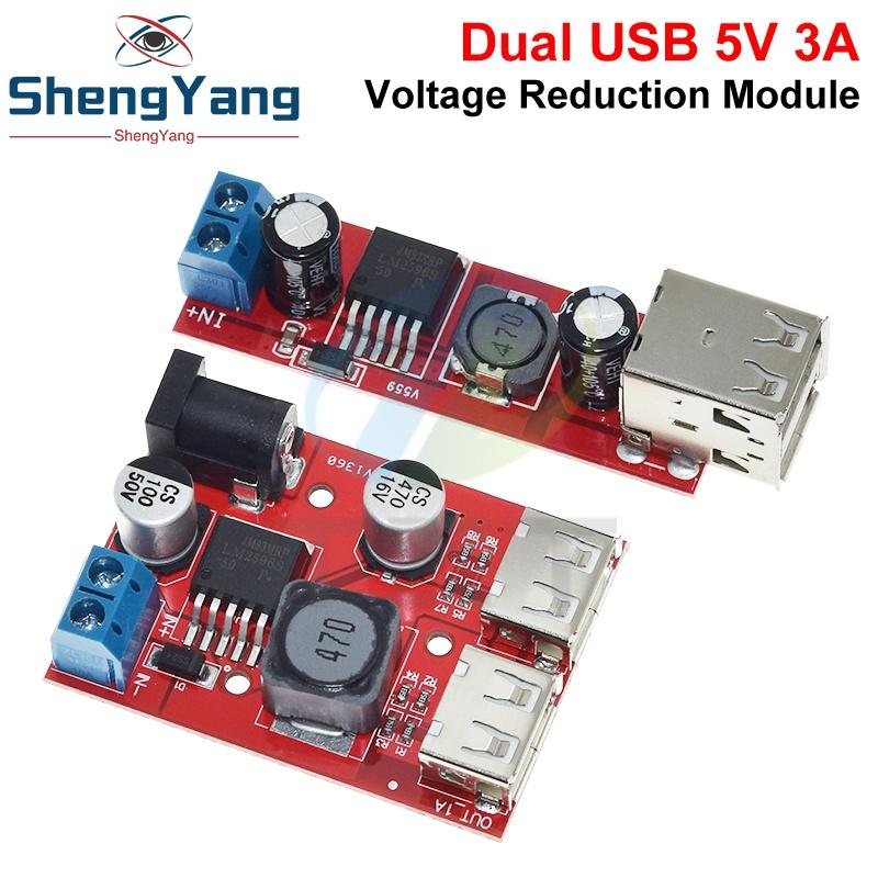 TZT 1/3PCS DC 6V-40V To 5V 3A Double USB Charge DC-DC Step-down Converter Module For Vehicle Charger LM2596 Dual USB