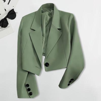 Manteau de costume pour femme, veste de costume courte à manches longues et revers, couleur unie, style décontracté