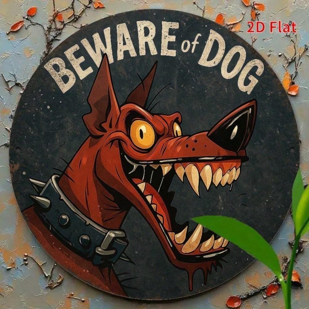 Beware of Aggressive Dog Metal Wall Poster, Garage Sign