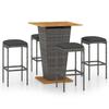 VidaXL Garden Bar Set 5 Pcs and Cushions Wicker Resin Grey