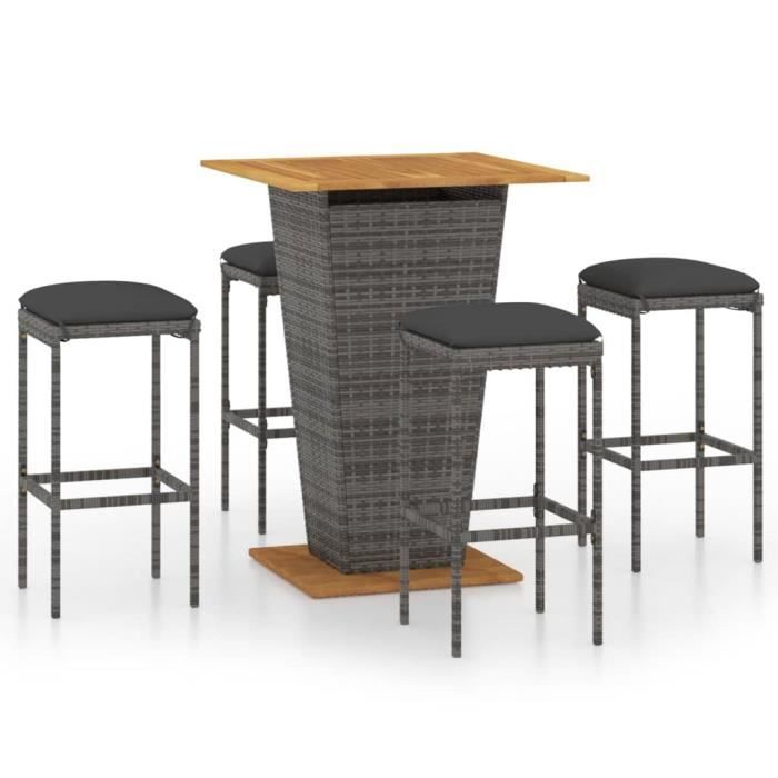 VidaXL Garden Bar Set 5 Pcs and Cushions Wicker Resin Grey