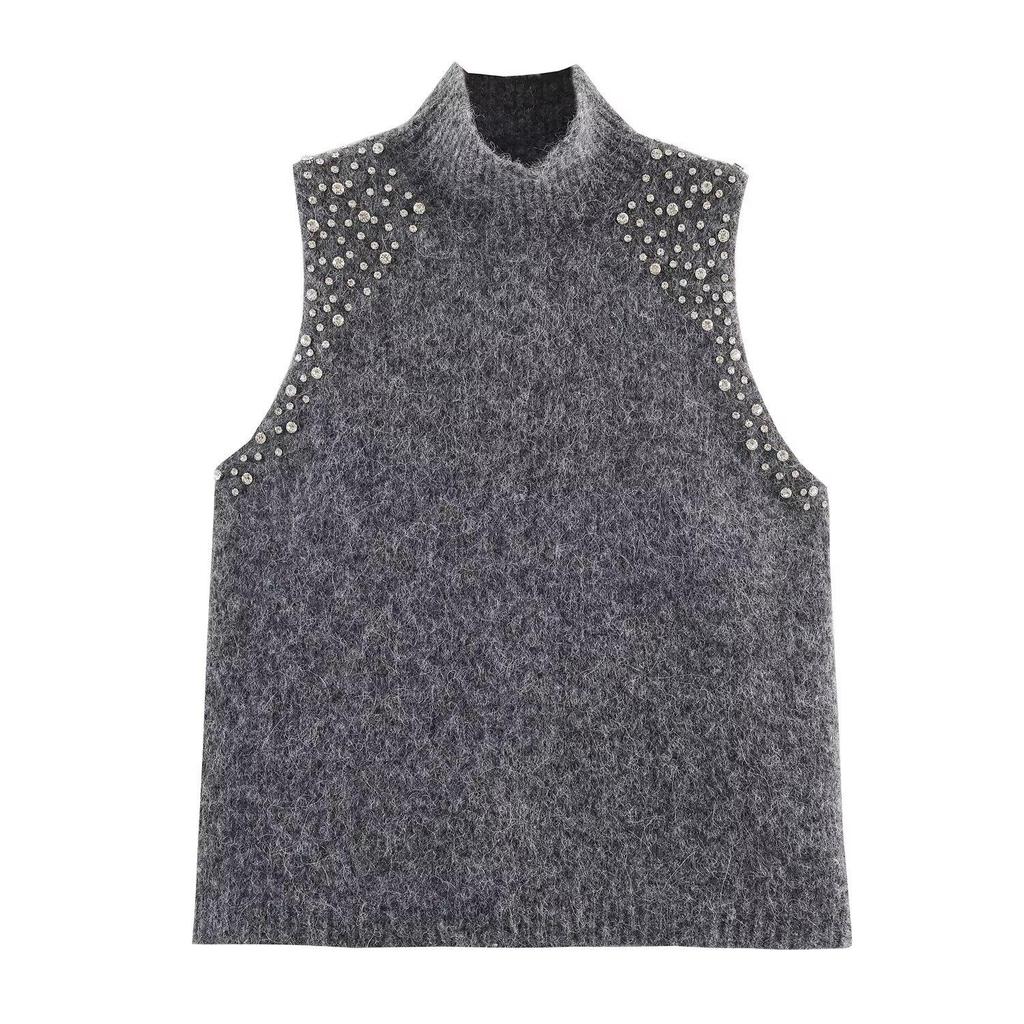 Winter Women's Beaded Knit Pullover Vest