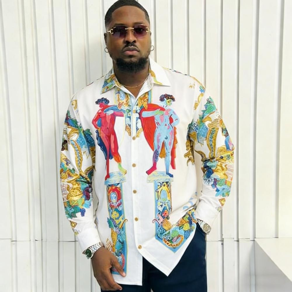 Camicia da Uomo Francese a Maniche Lunghe Fantasia Barocca Stampata ad Alta Definizione Vacanza Hawaiana Abbigliamento Sociale da Uomo Asciugatura Rapida