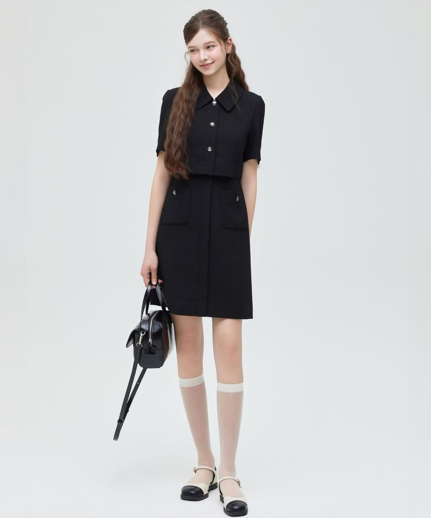 Roem Collar 2-In-1 Tweed Mini Dress (Black) Rmowg25Nt1