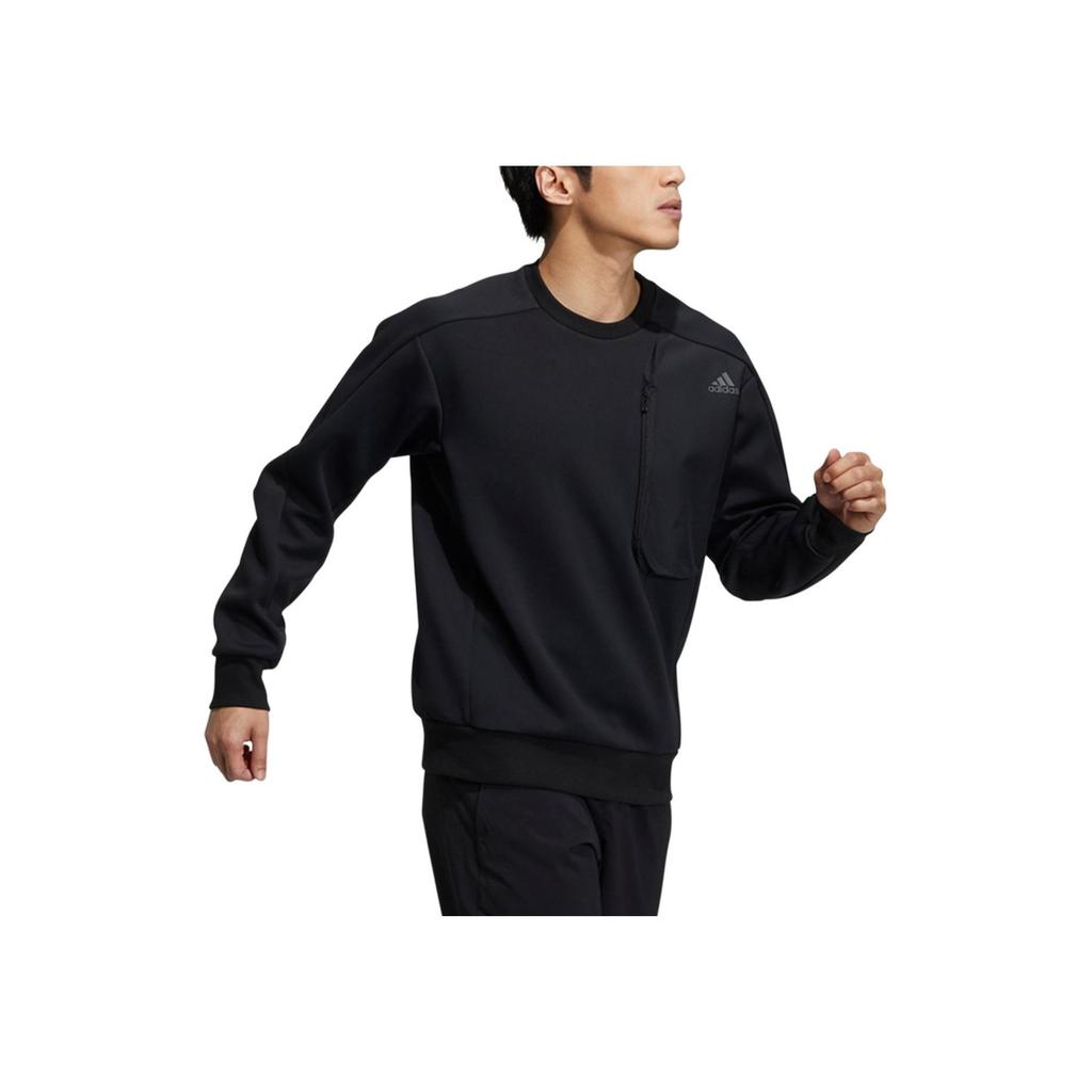 Adidas Loose Fit Sports Pullover Sweatshirt With Zip Pockets Men Tops Black H39295