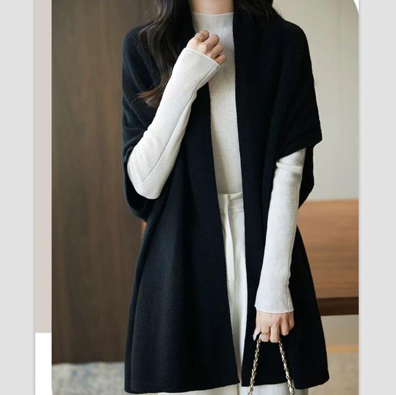 2025 Fall/Winter 100% Wool Batwing Sleeve Women's Knit Cardigan Sweater Shawl Coat