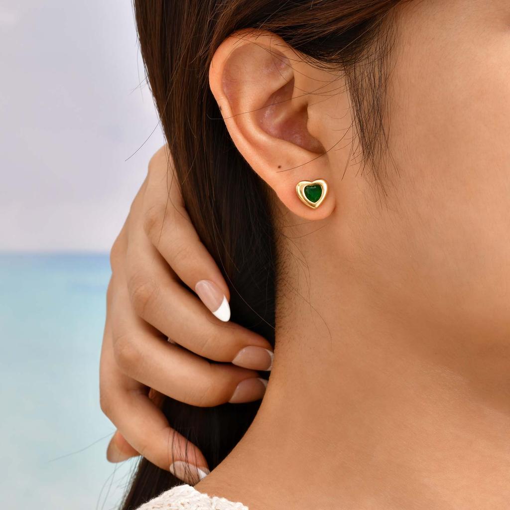 Chic Heart-shaped Zircon Stud Earrings,Gold Plated Stainless Steel Waterproof Earrings for Women,Exquisite Jewelry Gift