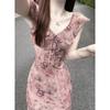 Butterfly Print Lotus Leaf Edge Dress, Children's Waist Temperament Vacation Style Long Dress, Summer Leisure New