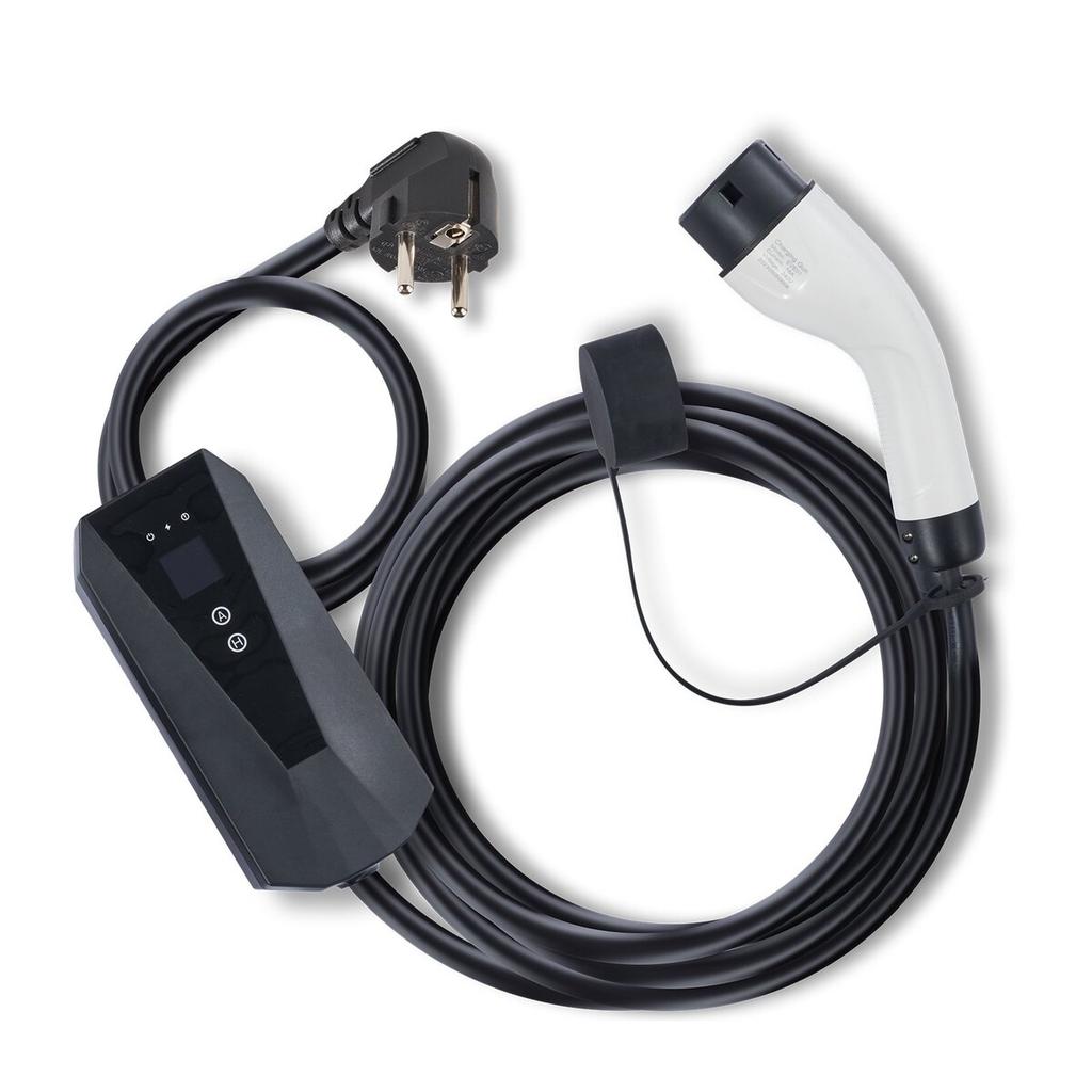 Portable EV Charger Type 2, 16A 3.7 kW, Electric Vehicle Car Charger with 28 Ft Charging Cable CEE 7/7 Plug, IEC 62196 Home EV Charging Station with