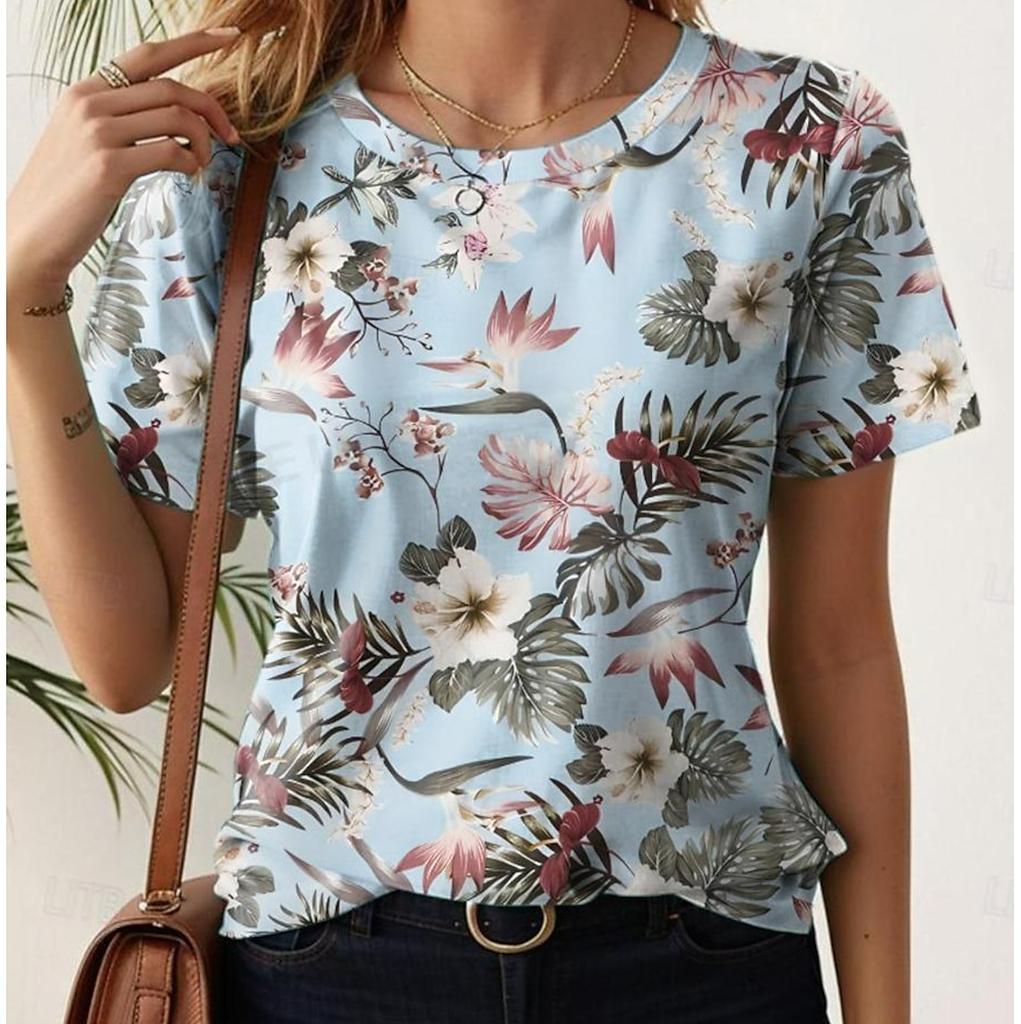 6XL Plus Size Summer Women's T Shirt Floral Casual Holiday 3d Prints Daily Short Sleeve Tops Tees Fashion Round Neck Clothing