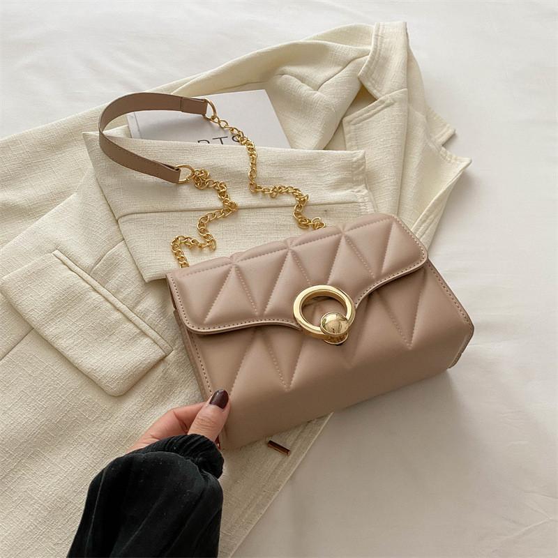 Chic Street Style Quilted Shoulder Bag With Lock Black Pink Silver White Khaki хаки