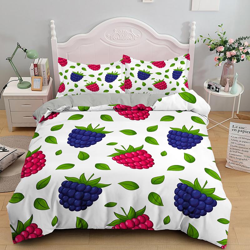 Fruit Raspberry Duvet Cover King Queen Double Size 3D Grapefruit Blueberry Print Soft Bedding Set 2/3pcs Polyester Quilt Cover