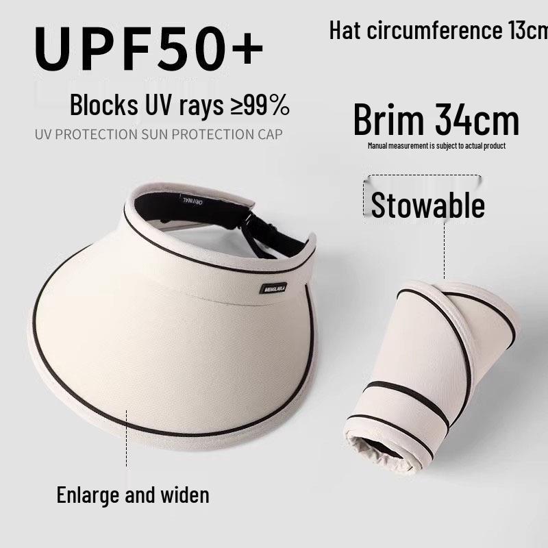 Women's UPF50+ Large Brim Sun Hat - New 2025 Style, Spring/Summer Topless Sunshade, Anti-UV Protection.