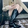 Cowhide~ v-mouth but knee-high boots pointed western boots leather knight boots women's boots