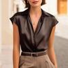 2026 Silk Satin Women’s Polo Collar Short Sleeve Shirt - Elegant Spring/Summer Top