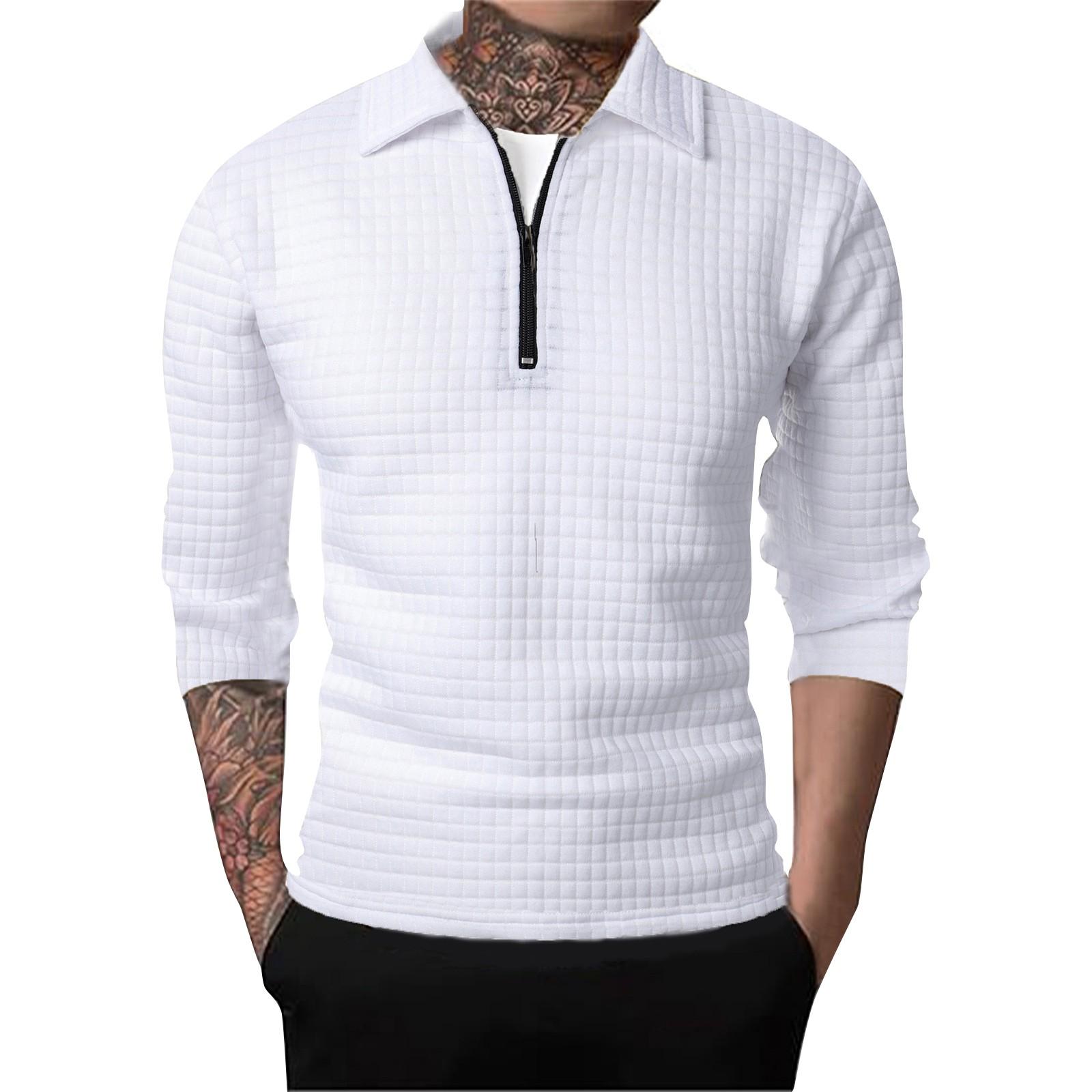 

Мужские зимние однотонные топы с полумолнией и лацканами, мужские повседневные клетчатые топы XL белый