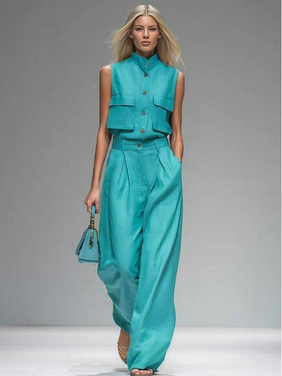 Spring/Summer 2026 European Style Sleeveless Vest & Wide-Leg Pants Women's High-End Casual Suit Two-Piece