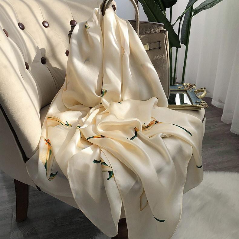 Hangzhou silk scarf versatile streamer Korean version light luxury calla lily long mulberry silk scarf anti-sun 180*65