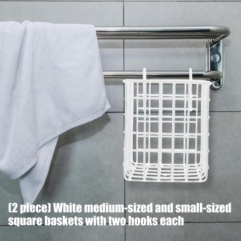 Pack of 2 White Iron Wire Storage Baskets With Double Hook For Versatile Home Organization In Kitchen Bathroom Office