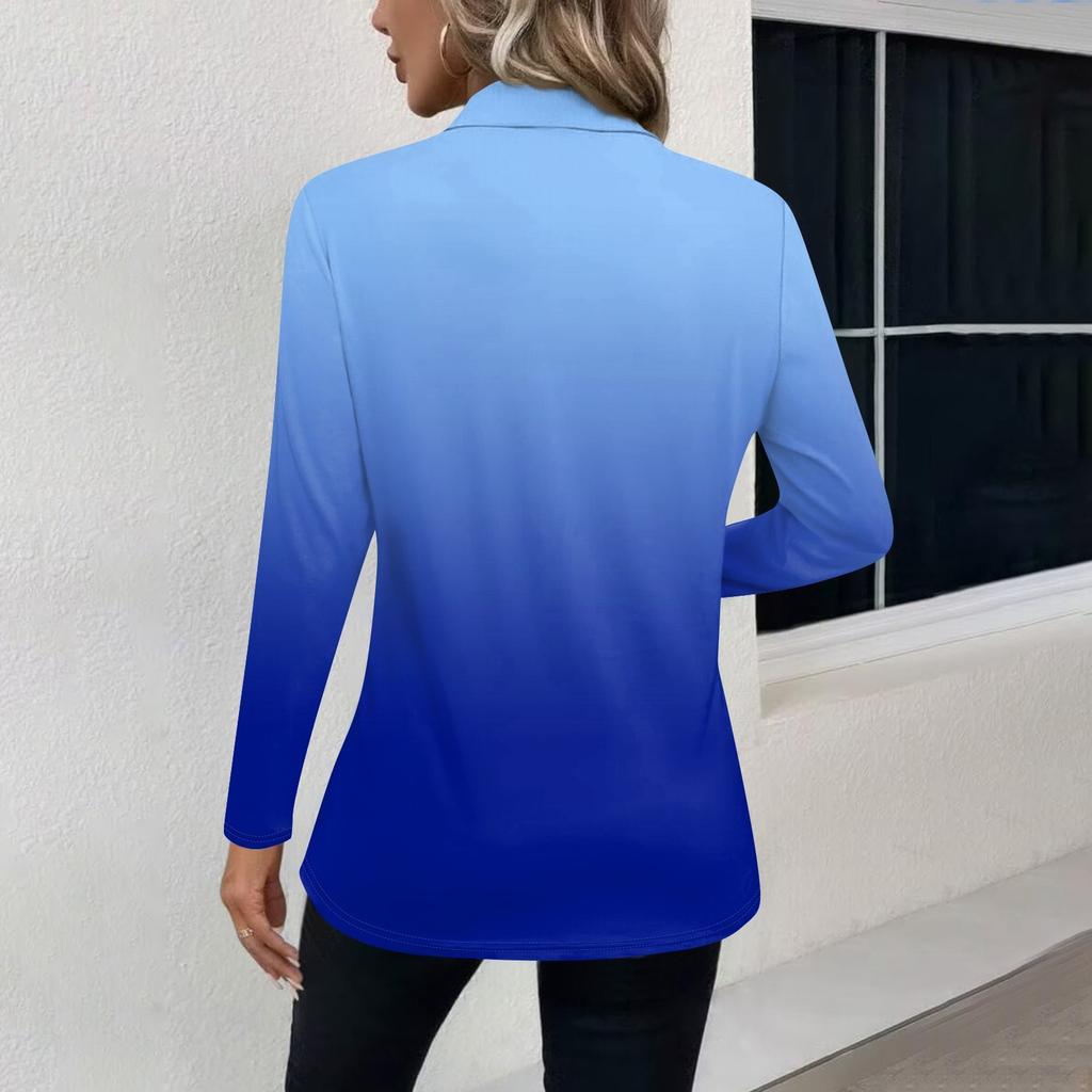 Women's Fashion Casual Lapel Short Long Sleeve Print Shirt Women's V-Neck Tops