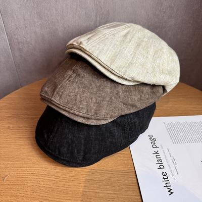 Hemp Cotton Slouchy Newsboy Cap - American Vintage Pure Color Painter Hat Women Oversized Flattering Reversible Summer