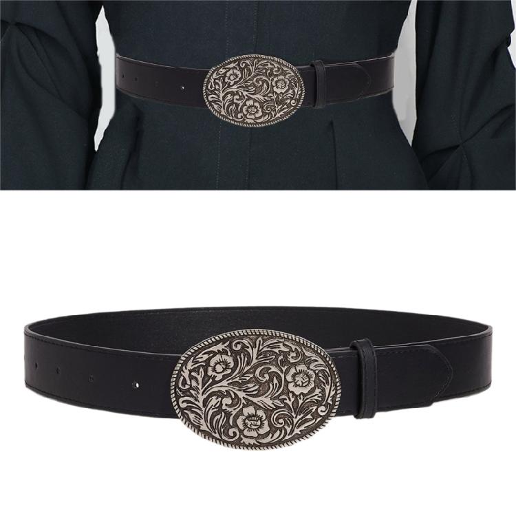 Wear Resistant Adult Waist Belts with Carved Buckle Female Decorative PU Belts