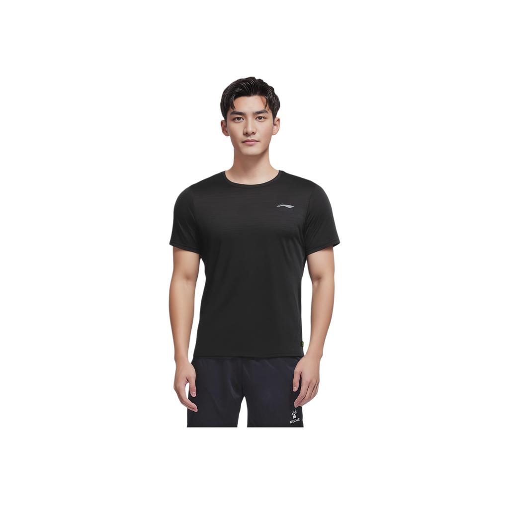 Li Ning T-Shirt mit schlichtem Logo-Print, Rundhalsausschnitt und kurzen Ärmeln, Herren, Schwarz, ATSR293-1