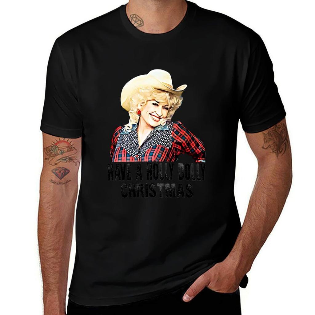 Retro Have A Holly Dolly Christmas Partons Gift Tshirt Soft Touch Basic Cotton Tshirt