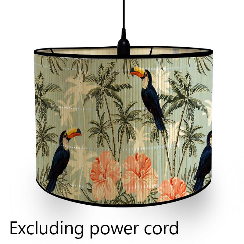Retro Style Plant Printing Lampshade Handmade Bamboo Lampshades Green Plants Lampshades