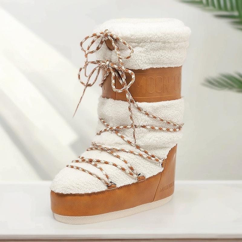 

Модные зимние сапоги 2025 зима новые бархатные терморукава хлопковые сапоги нескользящие и износостойкие ремешки сапоги-буханки 40