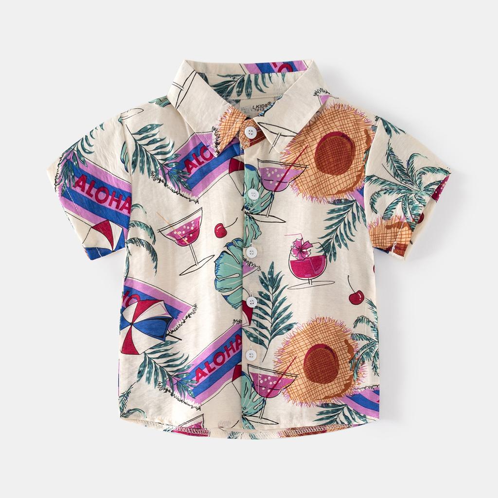 Boys Fashion Casual T Shirt Short Sleeve Vacation Beach Button Down Summer Top for Kids