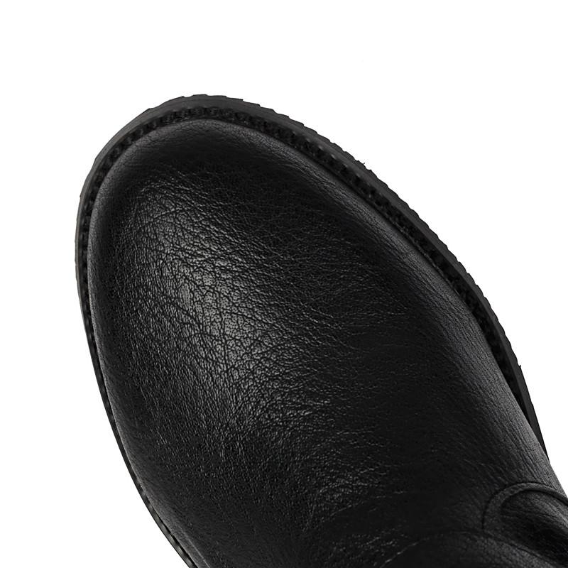 Women's Flat Boots Autumn and Winter New Solid Color Belt Buckle Decorative Large Size Roman Medium Boots