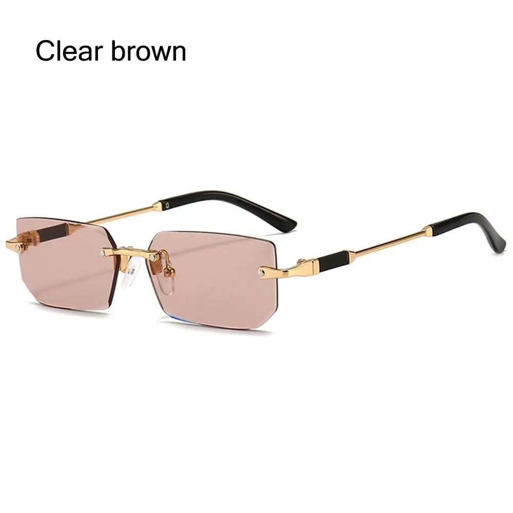 Retro Rimless Sunglasses for Women Men Trendy Frameless Rectangle Sun Glasses Retro Shades Fashion Summer Travel UV400 Eyewear