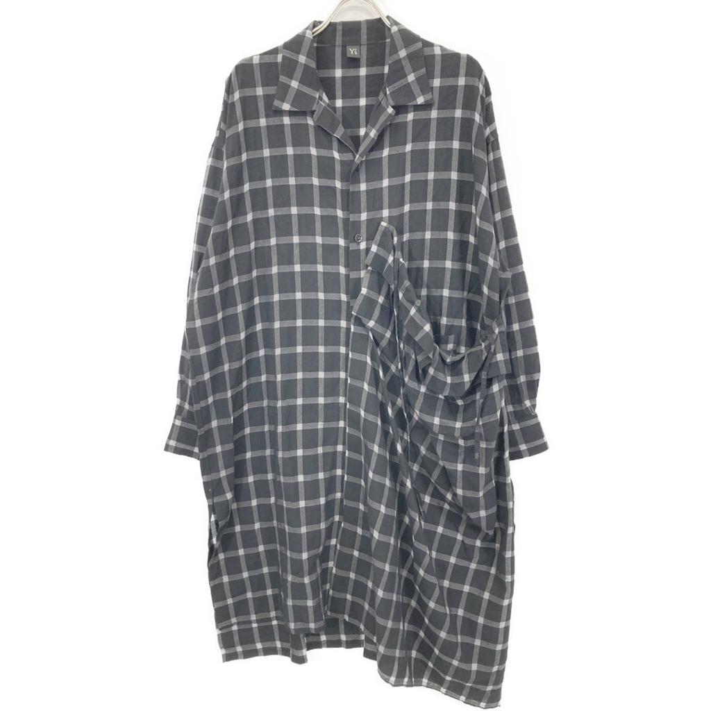 Y's YD-D25-021 Black Cotton Cupro Plaid Shirt Dress Dress 1 blackUsed