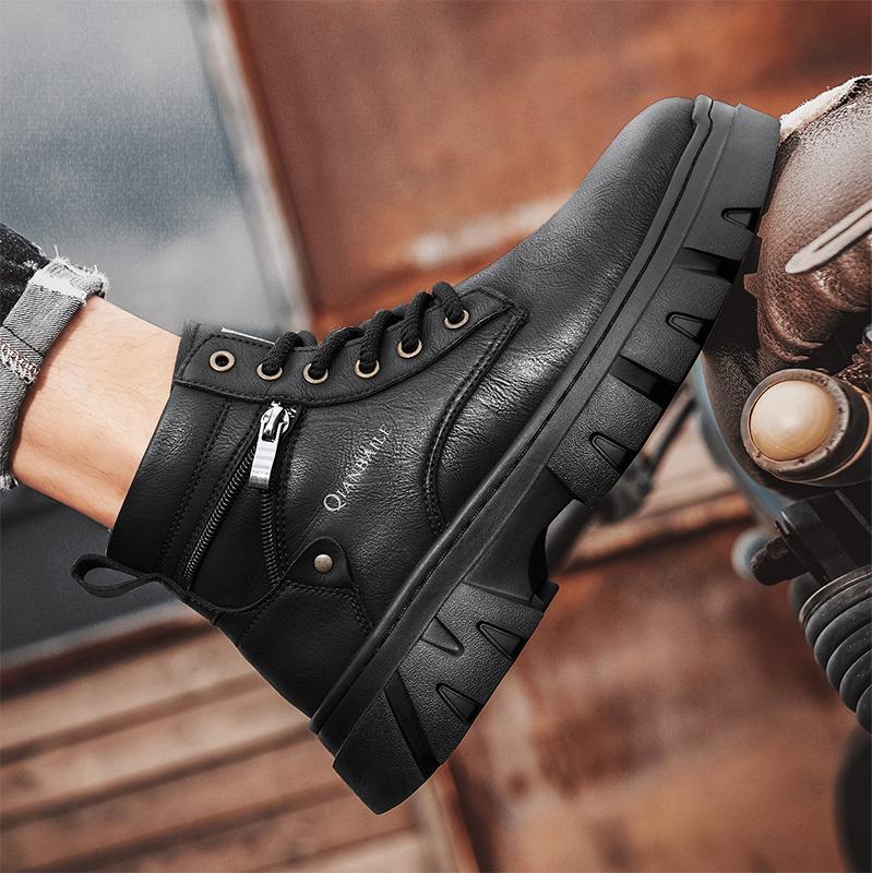 2024 men's vintage work shoes autumn and winter thick soled high non slip casual leather boots Chelsea desert waterproof boots