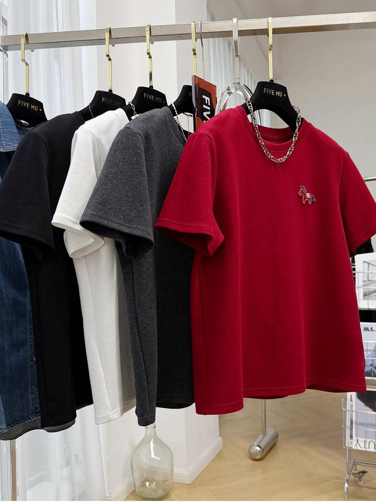 Plus Size 240 Jin Early Spring Round Neck Short Sleeve Cartoon Embroidery Women's T-shirt