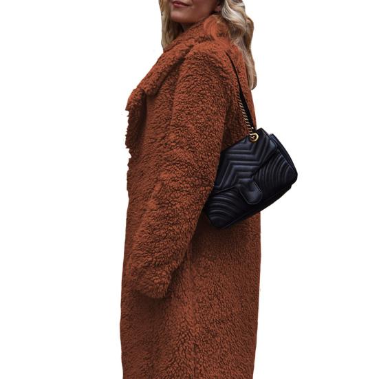 Winter Damen Jacke Doppelseitiges Fleece Umlegekragen Lange Ärmel Knielang Warm halten