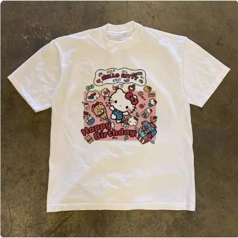 

Sanrio 2026 Summer Comic Form Hello Kitty Image 100 Cotton Printed Casual Tshirt Adult Children Parentchild Top Casual Wear S