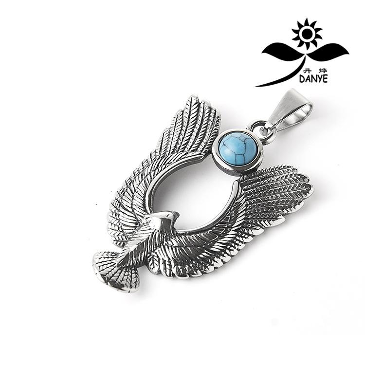 

Мужской кулон с орлом из титановой стали, ожерелье из нержавеющей стали Takahashi с натуральным синим сосновым пером и крыльями, кулон