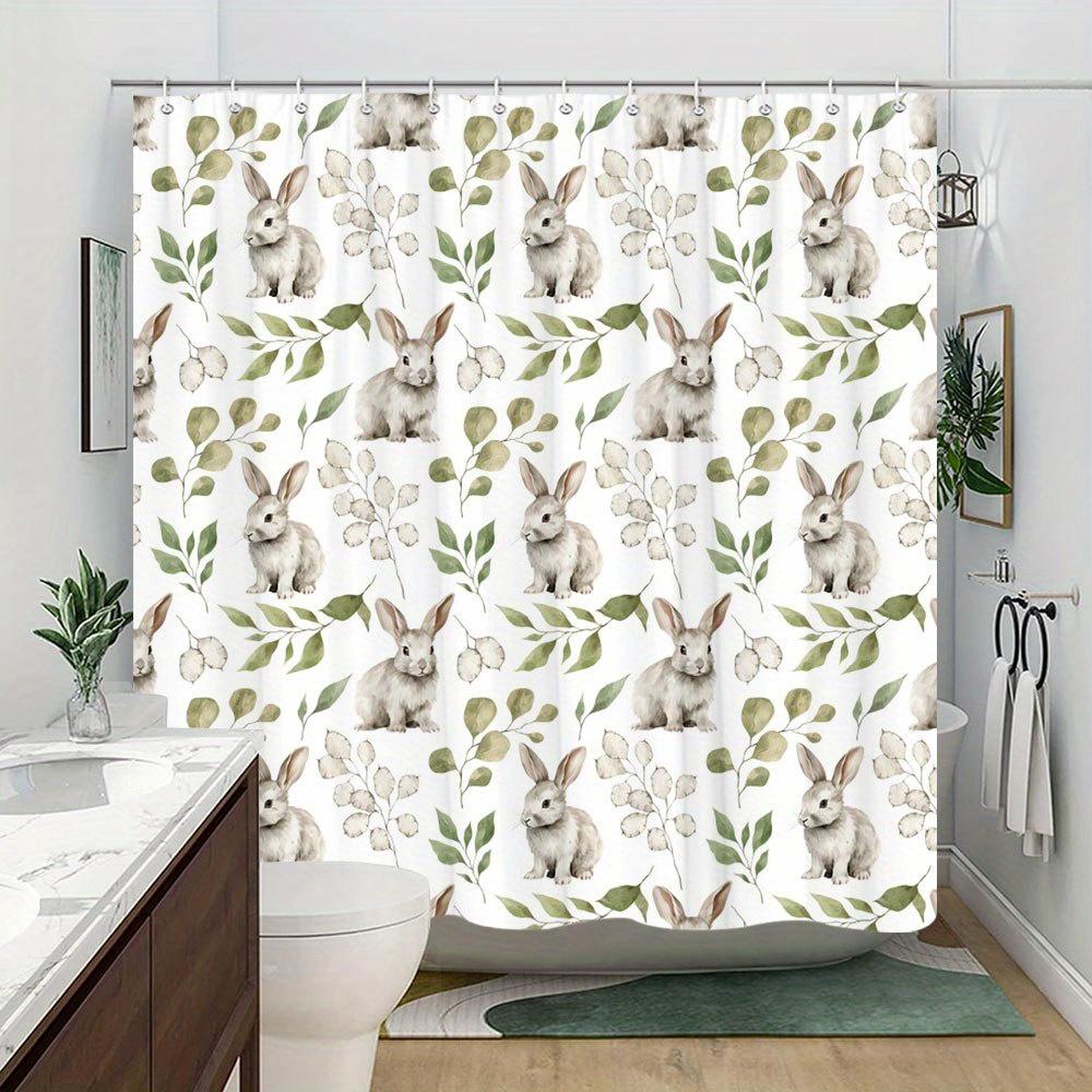Green Leaves on White Background, Watercolor Texture, Polyester, Calming Nature Bathroom Decor