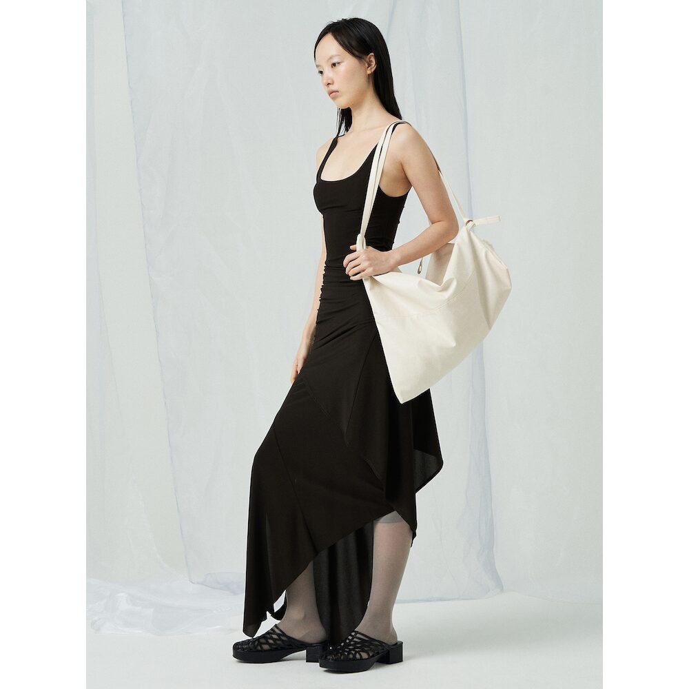 Anggae Light Jersey Unbalanced Long Skirt Brown