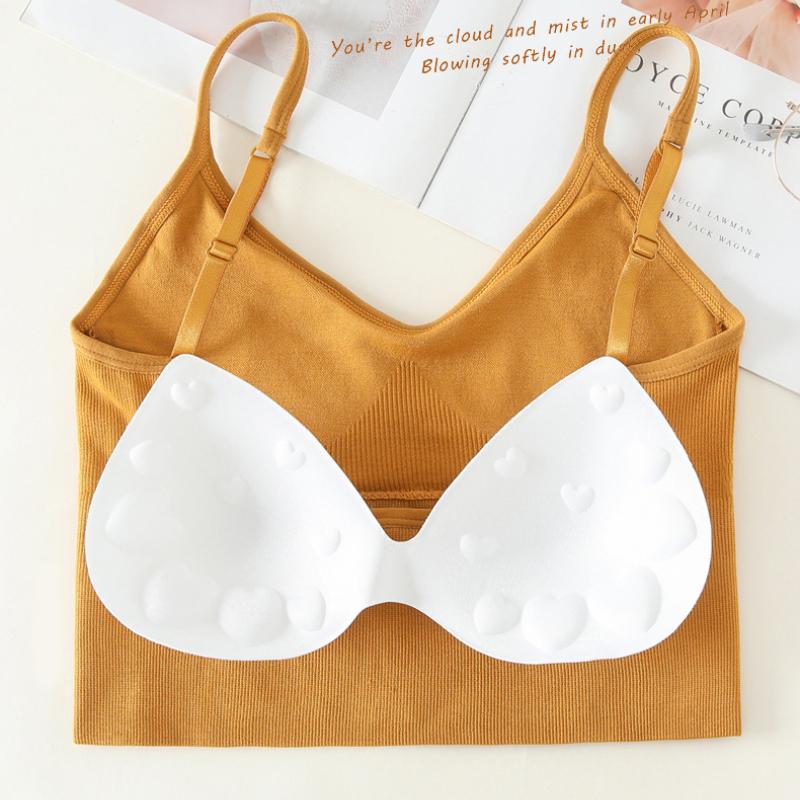 Eleganter Lässiger Stilvoller Weste Großer U-förmiger Schönheitsrücken Kleines Camisole Bauch Tanktop Damen Sommer Innenunterteil Außenkleidung Brustpolster Unterwäsche
