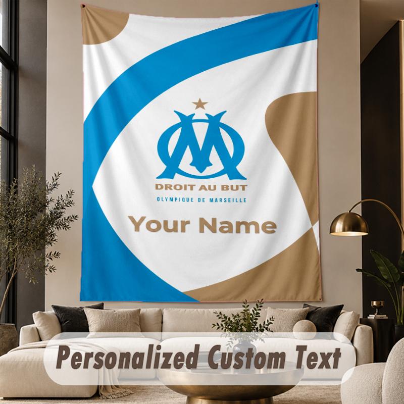Benutzerdefinierter Text Wandteppich Olympique Marseille FC Druck Wandteppich Innen Wohnzimmer Wanddekoration