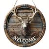 Rustic Deer Antler Welcome Sign Metal Wall Art, Country Home Hanging Plaque Wood Look Decor