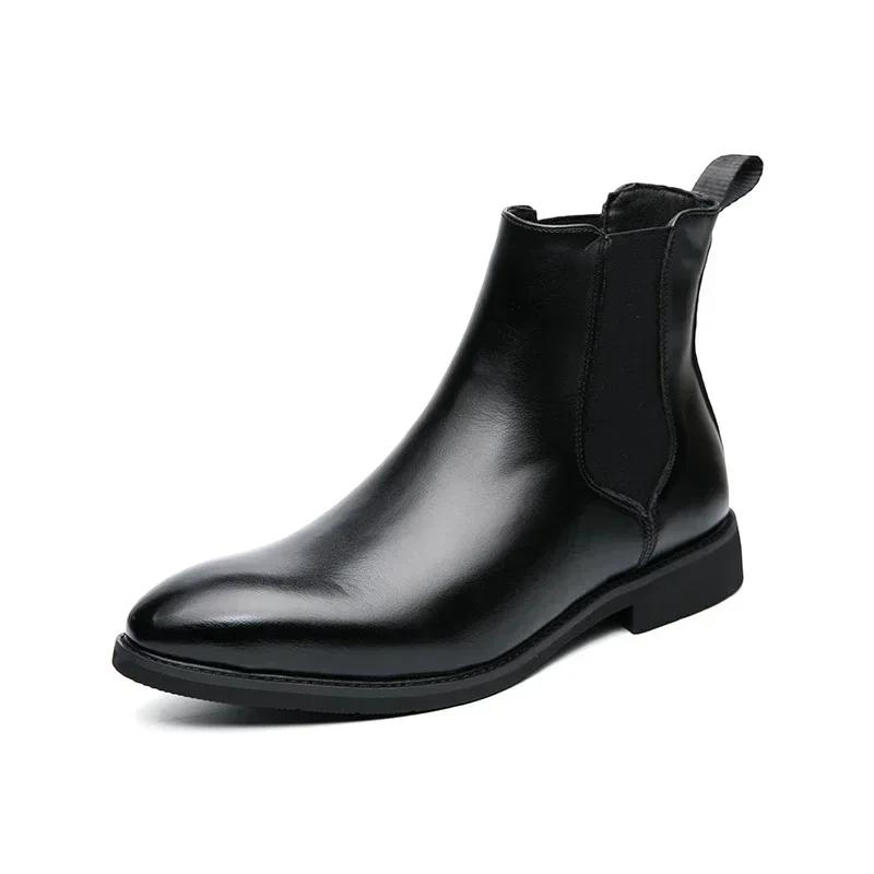 Mens Boots Classic Chelsea Boots High Quality Genuine Leather Boot British Style Business Dress Boots Men High-Top Leather Shoes